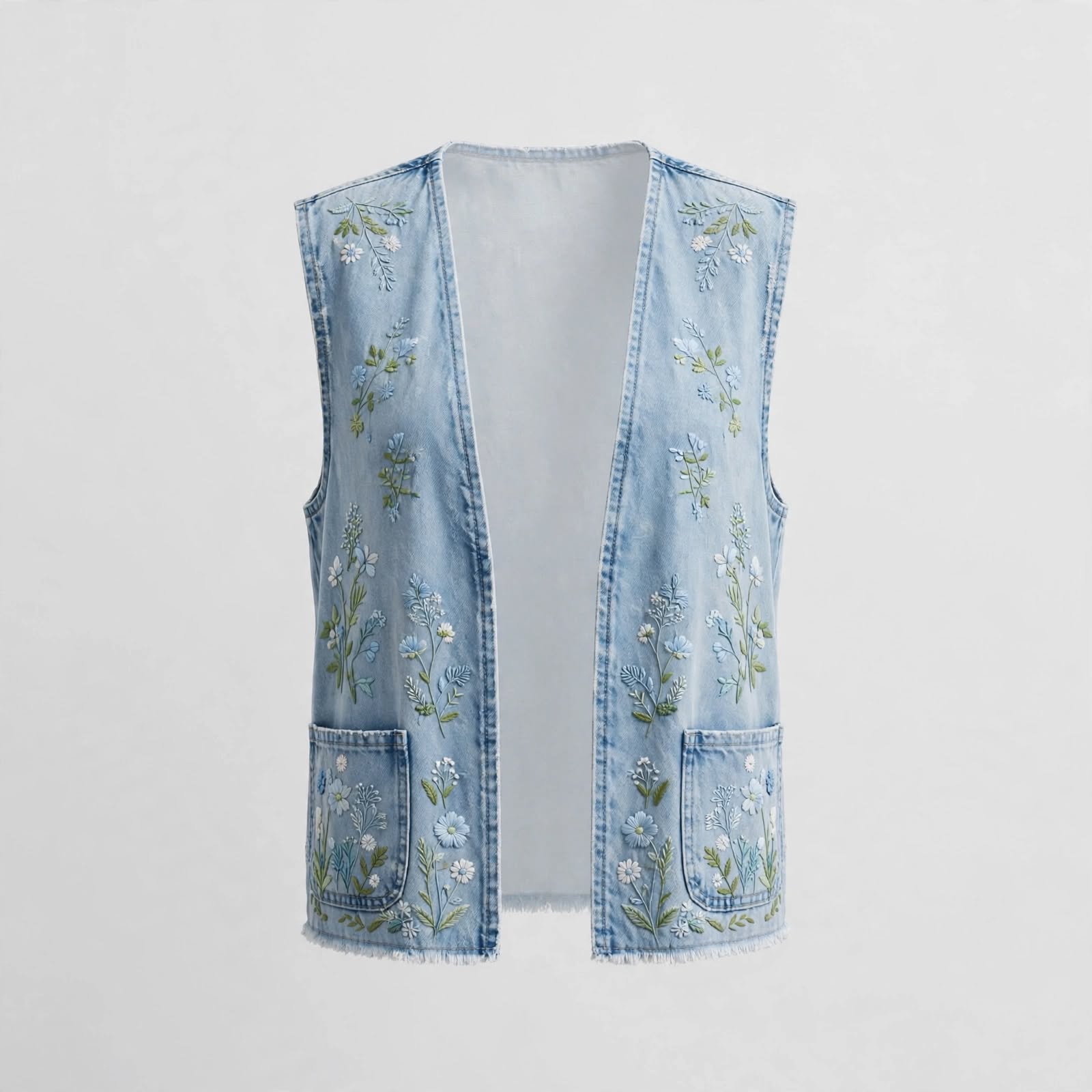 Embroidered Denim Vest